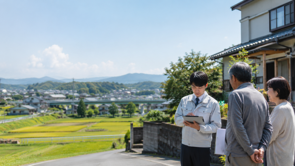 住民の方へ補償の内容を説明する様子